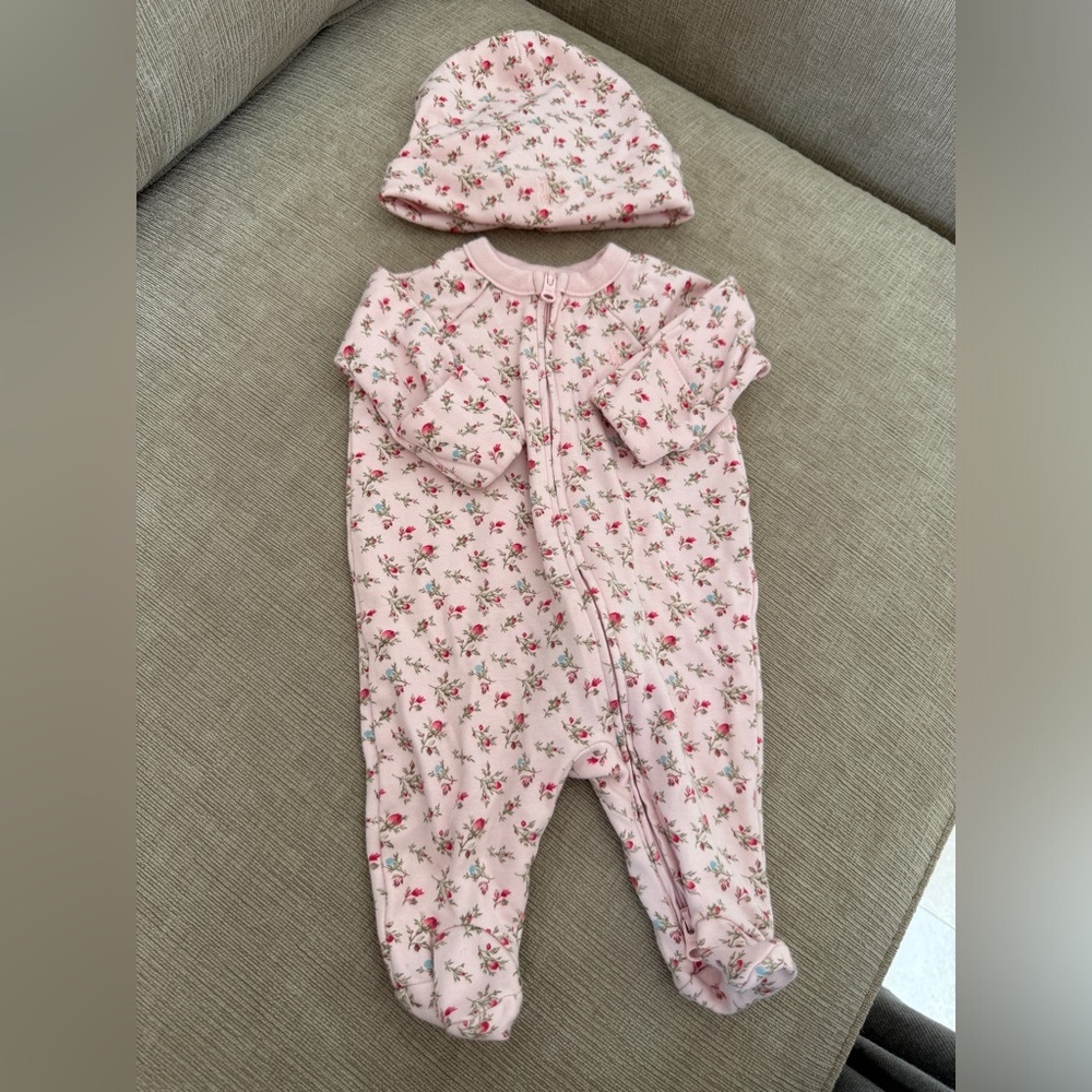 Ralph Lauren Pink Floral Baby Footie with Hat